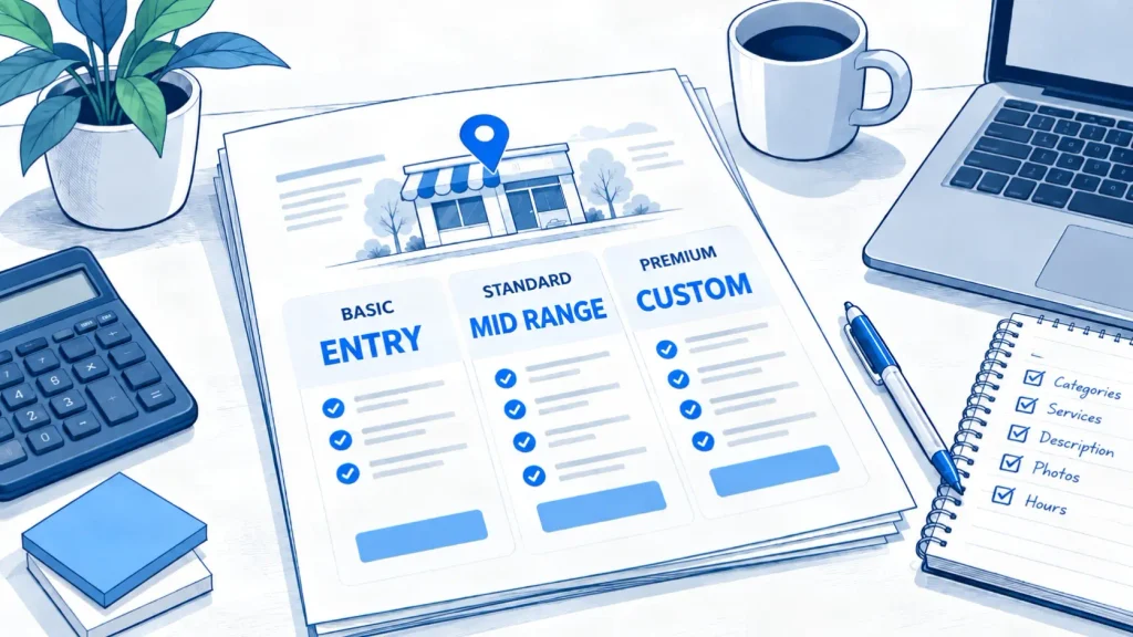 A pricing page showing a basic, standard and premium packages.