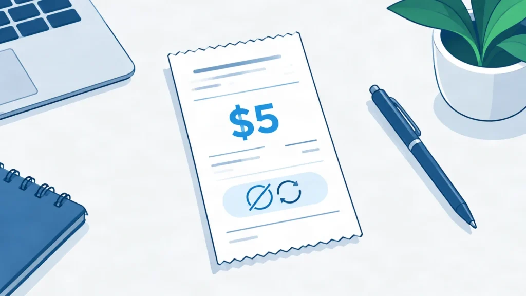 A one-time local citation audit invoice displayed on a desk, showing no monthly fees or recurring charges.