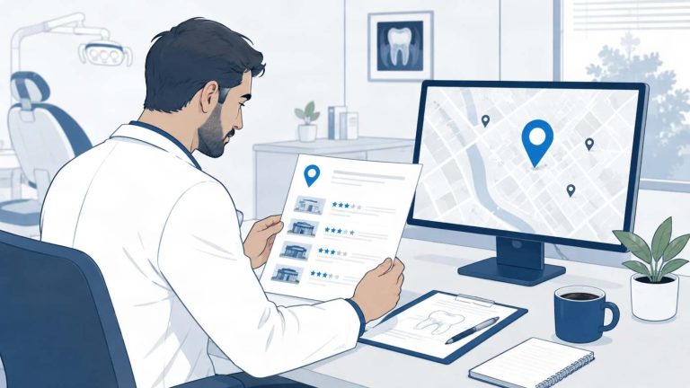 Dentist comparing local business listings across directories and Google Maps to check practice information accuracy
