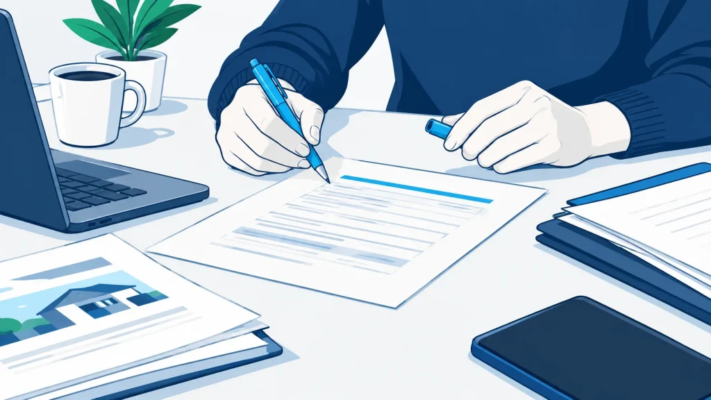 Desk workspace with spreadsheet, documents, and pen for gathering business information