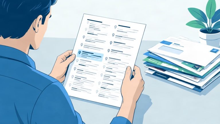Property owner examining outdated business listings at their address, surrounded by misdirected mail and directories.